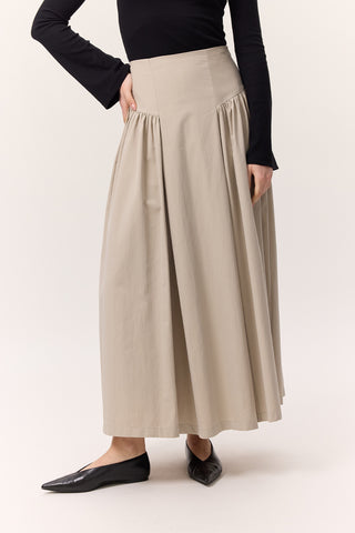 Gathered Gabardine Skirt Sand