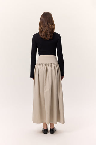 Gathered Gabardine Skirt Sand