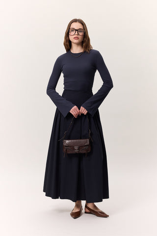 Gathered Gabardine Skirt Navy Blue