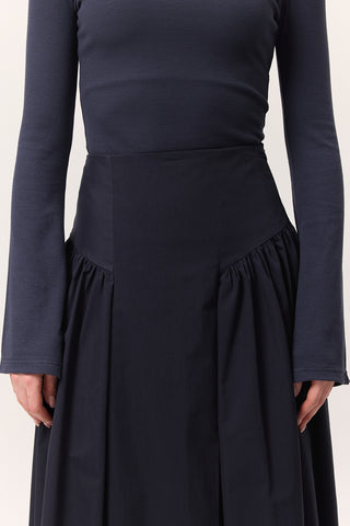 Gathered Gabardine Skirt Navy Blue