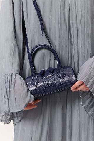 Textured Faux Leather Mini Bag Navy Blue