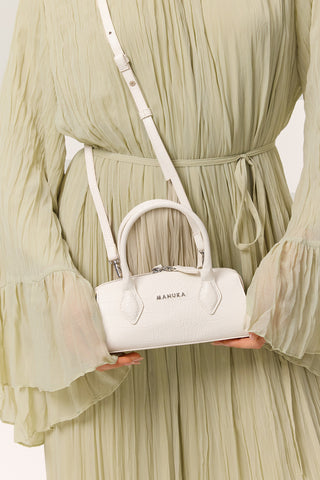 Textured Faux Leather Mini Bag Ecru