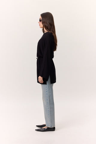 Knit Belted Tunic Black