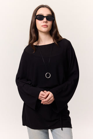Knit Belted Tunic Black
