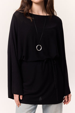 Knit Belted Tunic Black