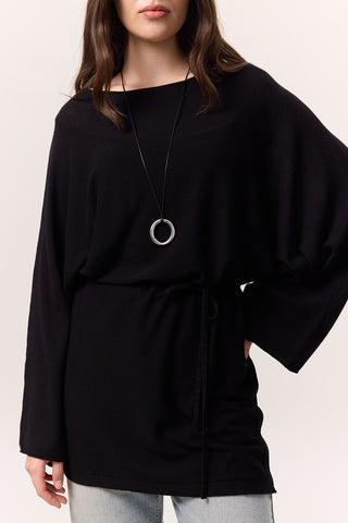 Knit Belted Tunic Black