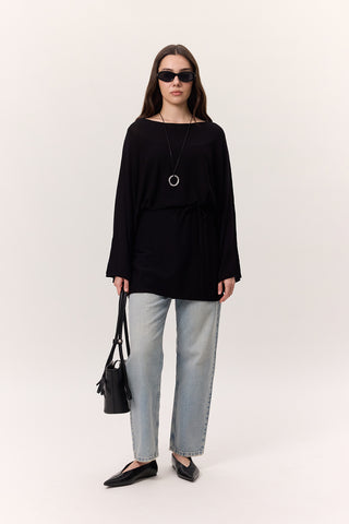Knit Belted Tunic Black