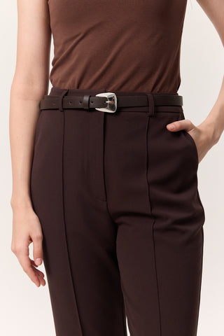 Contrast Stitch Flared Pants Brown