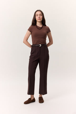 Contrast Stitch Flared Pants Brown