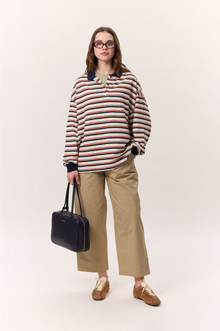 Striped Polo Sweatshirt Navy Blue