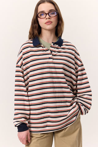 Çizgili Polo Sweatshirt Lacivert