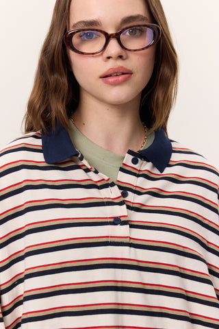 Striped Polo Sweatshirt Navy Blue