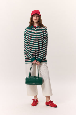 Çizgili Polo Sweatshirt Yeşil