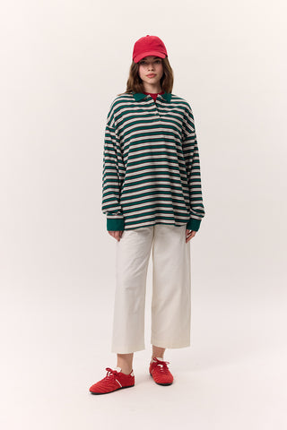 Çizgili Polo Sweatshirt Yeşil