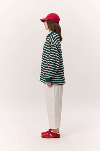Çizgili Polo Sweatshirt Yeşil