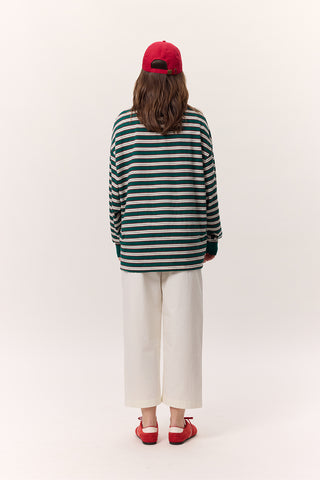 Çizgili Polo Sweatshirt Yeşil