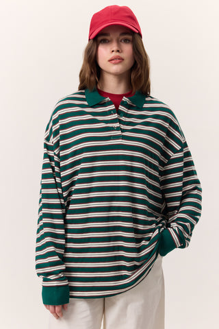 Striped Polo Sweatshirt Green