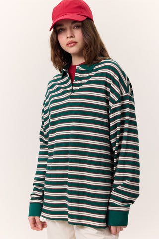 Çizgili Polo Sweatshirt Yeşil