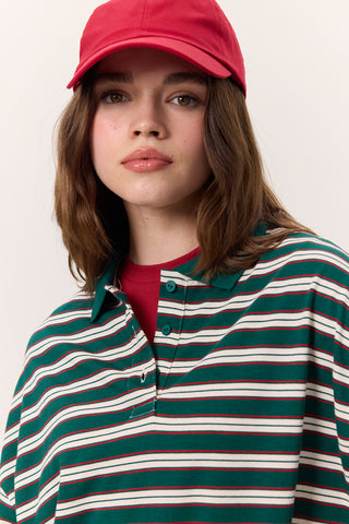 Çizgili Polo Sweatshirt Yeşil