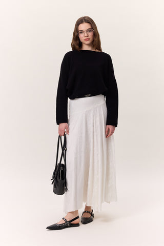 Lace Detail Wide Skirt Ecru