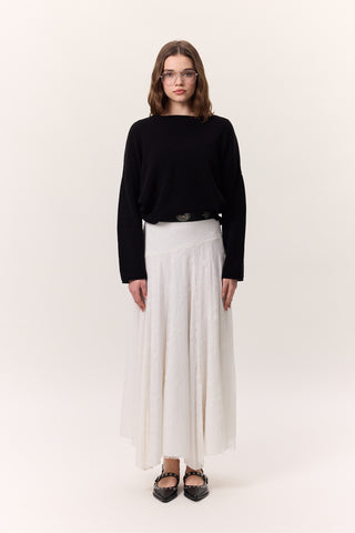 Lace Detail Wide Skirt Ecru