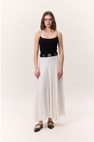 Lace Detail Wide Skirt Ecru