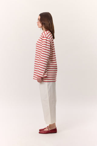Striped Oversized Long Sleeve T-Shirt Red