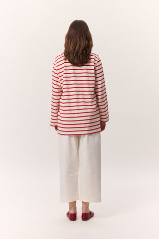 Striped Oversized Long Sleeve T-Shirt Red