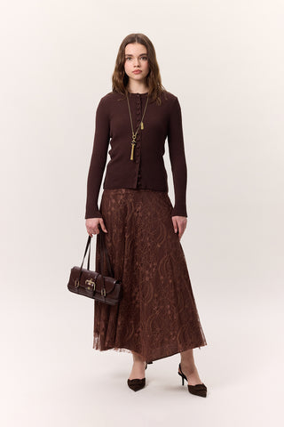 Lace Detail Wide Skirt Brown