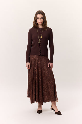 Lace Detail Wide Skirt Brown