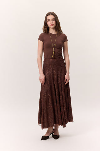 Lace Detail Wide Skirt Brown