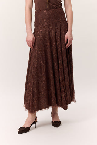 Lace Detail Wide Skirt Brown