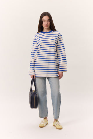 Striped Oversized Long Sleeve T-Shirt Blue