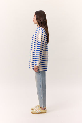 Striped Oversized Long Sleeve T-Shirt Blue