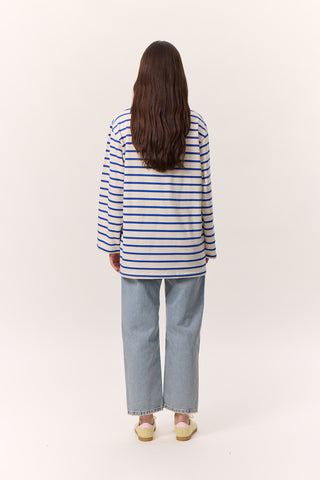 Striped Oversized Long Sleeve T-Shirt Blue