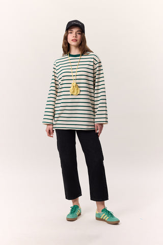 Striped Oversized Long Sleeve T-Shirt Green