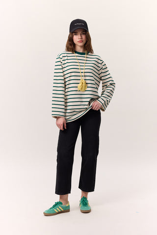 Striped Oversized Long Sleeve T-Shirt Green