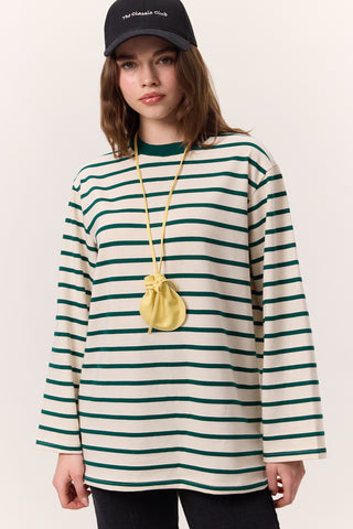 Striped Oversized Long Sleeve T-Shirt Green