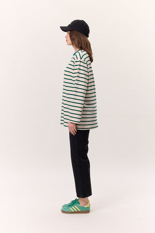 Striped Oversized Long Sleeve T-Shirt Green