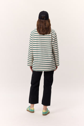 Striped Oversized Long Sleeve T-Shirt Green