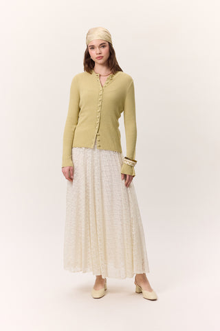Lace Pleated Skirt Ecru