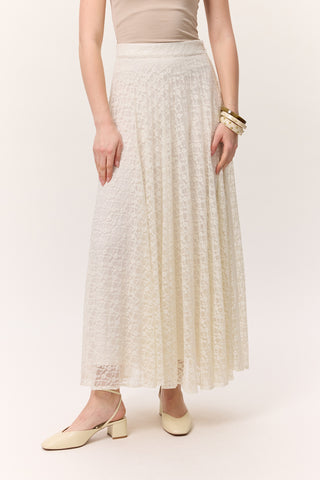 Lace Pleated Skirt Ecru