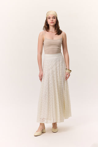 Lace Pleated Skirt Ecru
