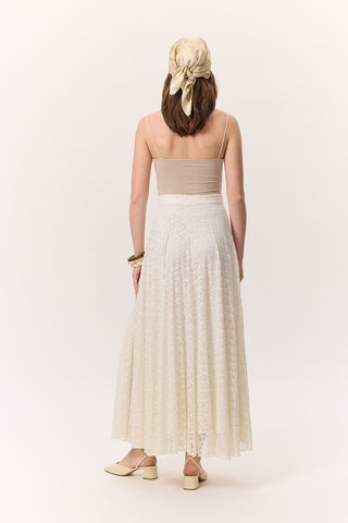 Lace Pleated Skirt Ecru