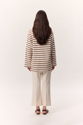 Striped Oversized Long Sleeve T-Shirt Brown