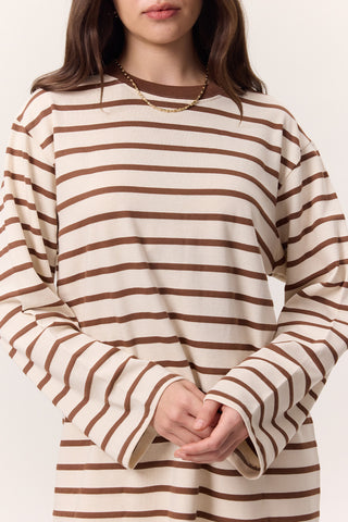 Striped Oversized Long Sleeve T-Shirt Brown