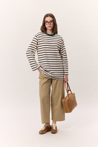 Striped Oversized Long Sleeve T-Shirt Black