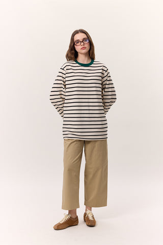 Striped Oversized Long Sleeve T-Shirt Black