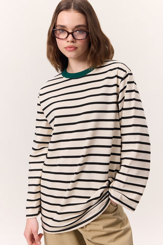 Striped Oversized Long Sleeve T-Shirt Black