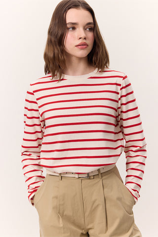 Striped Long-Sleeve Regular Fit T-Shirt Red